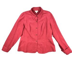 Coldwater Creek Red Button Front Jacket Womens XL Textured Peplum H52341
